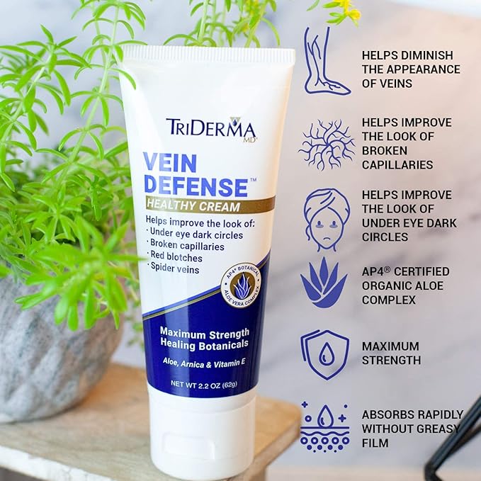 TriDerma Vein Defense Healthy Cream 2.2 Ounces Helps Improve the look of Spider Veins and Under Eye Dark Circles
