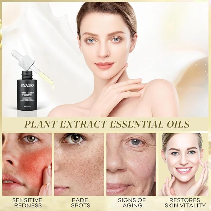 Natural Plant Derived Facial Oil - 100% Organic Anti Aging Facial Seed Oil with Grapeseed, Jojoba Oil, Vitamin E Oil, Daily Facial Oil Hydrating Moisturizer for All Skin Types