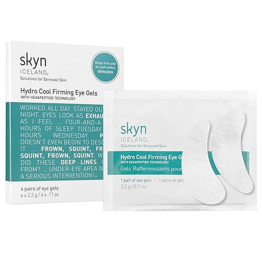 skyn ICELAND Hydro Cool Firming Under Eye Patches with Peptides and Coenzyme Q10 Instant Cooling Relief for Tired Puffy Eyes, 4 Pairs