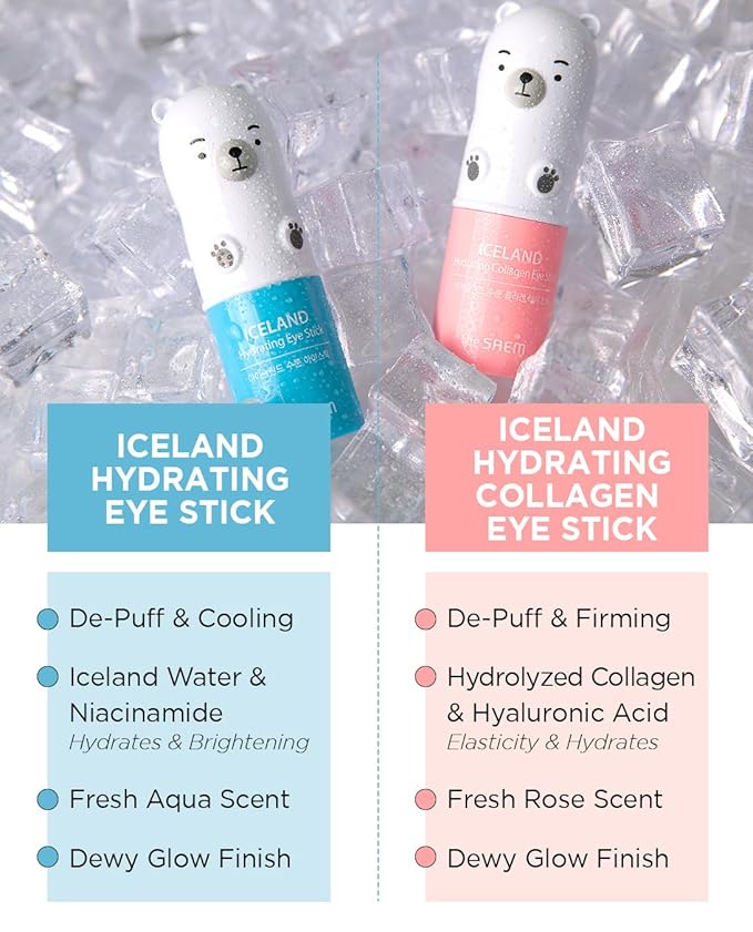THESAEM Iceland Hydrating Collagen Eye Stick 0.24oz - Anti-wrinkle Moisturizing Eye Balm for Saggy Skin – Under Eye Treatment - Balm to Smooth Skin Texture - Rose Scent