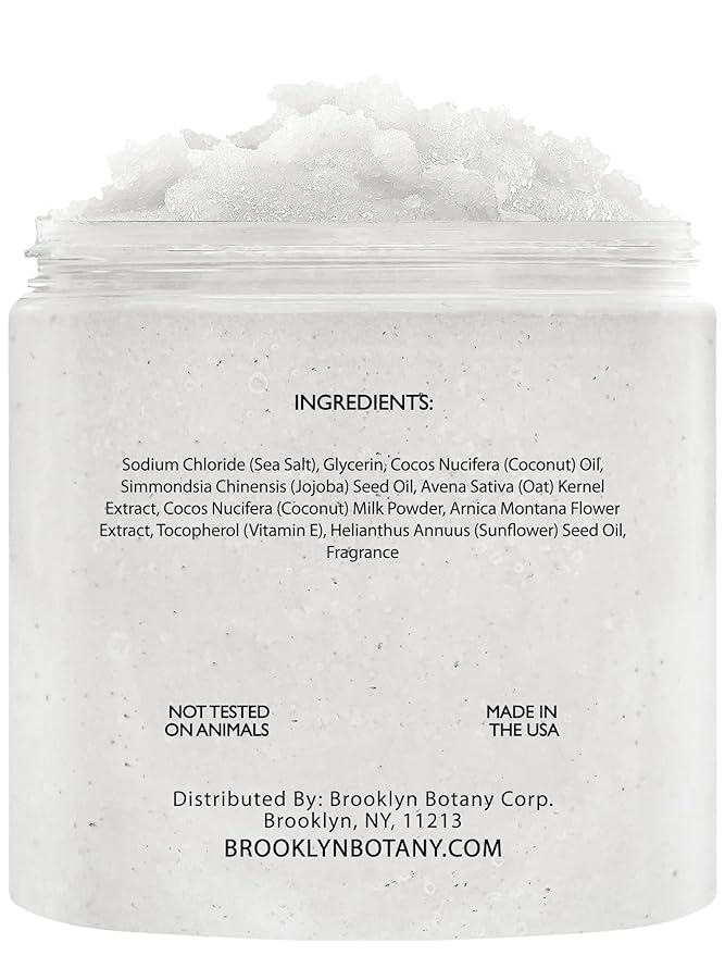Brooklyn Botany Dead Sea Salt and Coconut Milk Body Scrub - Moisturizing and Exfoliating Body, Face, Hand, Foot Scrub - Fights Stretch Marks, Fine Lines, Wrinkles - Great Gifts for Women & Men - 10 oz