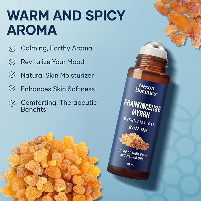 Frankincense & Myrrh Essential Oil Roll-On 10ml - 100% Pure, Natural Oil for Aromatherapy & Skin Care - Nexon Botanics