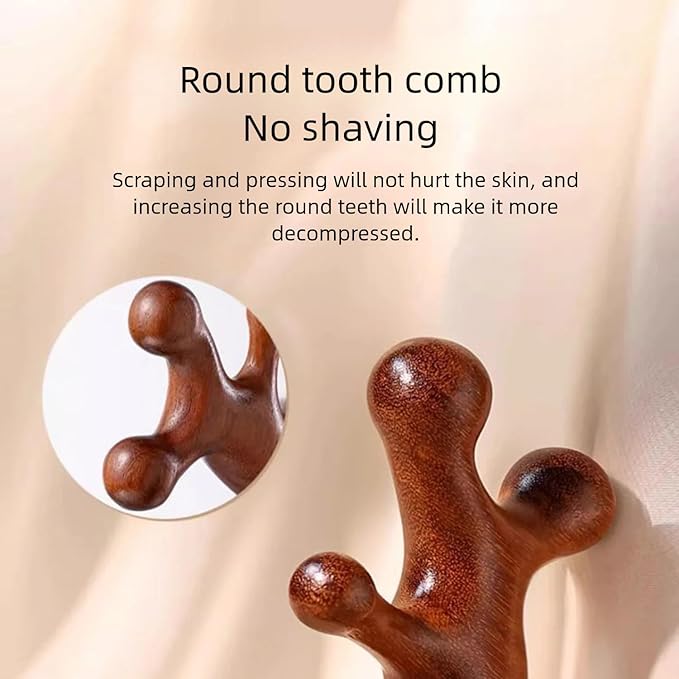 Green Sandalwood Massage Comb - Multi-Functional Scalp Guasha Tool for Relaxation, Acupoint Treatment, Hair Growth - Wooden Gift for Women & Men