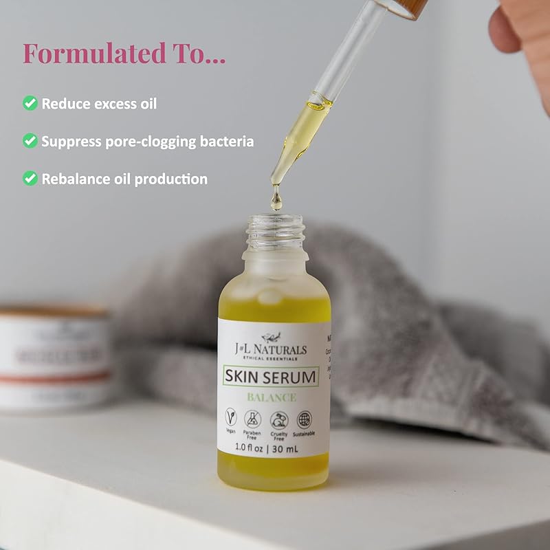 J&L Naturals | Face & Body Oil for Oily, Sensitive, Dry, Combination, Mature, & Dull Skin Types | With Jojoba Oil, Grapeseed Oil, Sunflower Oil (1 Fl Oz (Pack of 2), Balance (oily, combination))