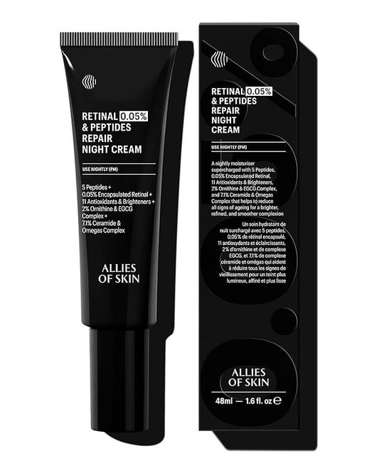 Allies of Skin Retinal 0.05% Peptides Repair Night Cream with 0.05% Encapsulated Retinaldehyde, Peptides, 2% Ornithine, EGCG Complex, 11 Brighteners, Antioxidants, and 7.1% Ceramide & Omegas Complex