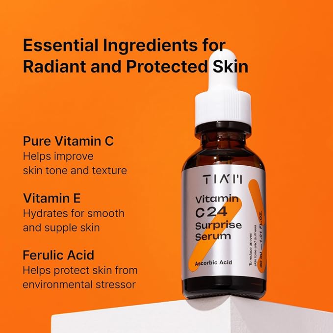 TIAM Vitamin C24 Surprise Serum, 1.01 fl oz, Glow-Boosting & Anti-Aging with Vitamin E and Ferulic Acid for Dull Skin and Fine Lines, Korean Skin Care