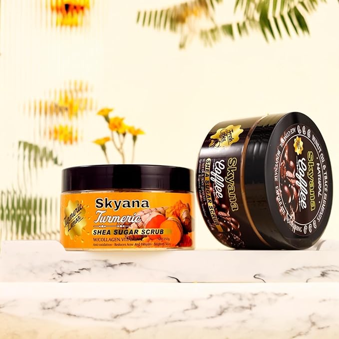 Organic Lemon&turmeric Shea Sugar Scrub with Collagen, Vitamin C, 250g, Brightening Body and face Scrub.Anti-oxidation removal pimples.Exfoliator.