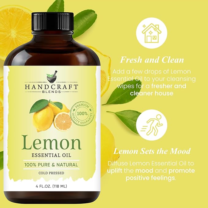 Handcraft Blends Lemon Essential Oil - Huge 4 Fl Oz - 100% Pure and Natural - Premium Grade Essential Oil for Diffuser and Aromatherapy