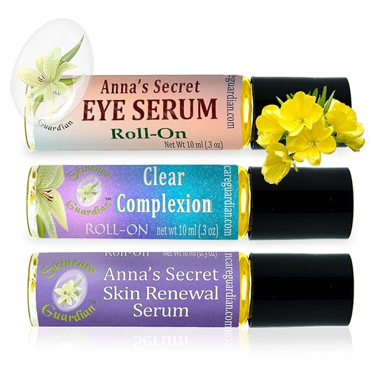 Anna's Secret Skin Care Roll On Travel Pack 3-10ml, Clear Complexion Serum, Skin Renewal Serum, Eye Serum