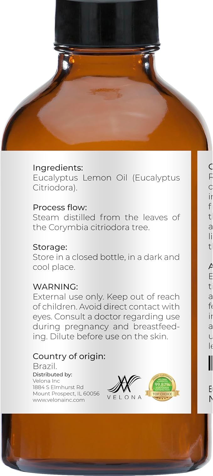Eucalyptus Lemon Essential Oil by Velona - 4 Fl Oz | Therapeutic Grade for Aromatherapy Diffuser Undiluted…