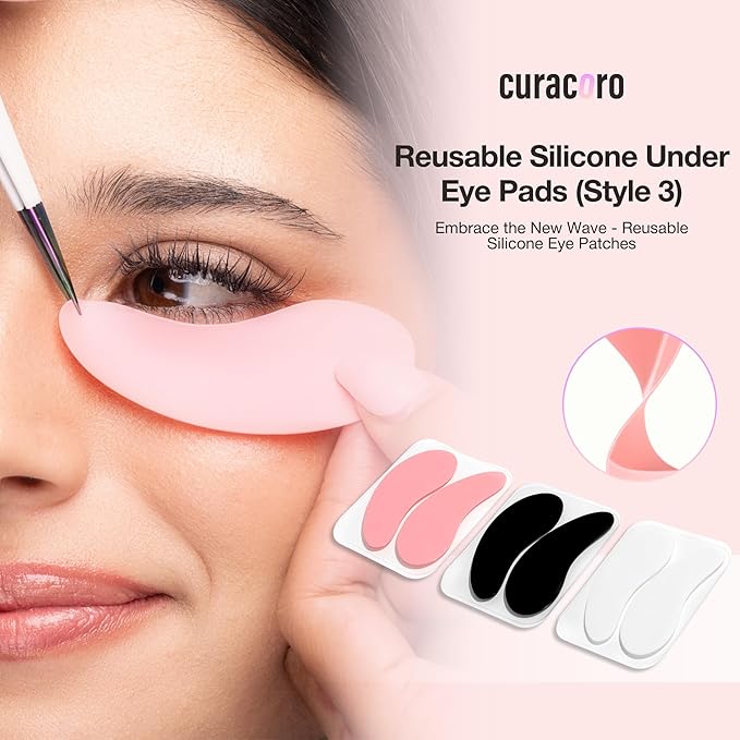 Curacoro Reusable Eye Pads, Silicone Under Eye Patches Lash Lift Cover Eyelash Extension | Soft Pads for Sensitive Skin during Eyelash Perm Lamination & Lash Extensions Remover (Black, Style 3)