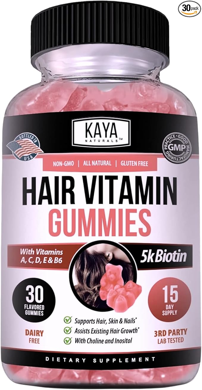 Kaya Naturals Hair Growth Gummies - Biotin 5000mcg Vitamins for Healthy Hair, Skin, and Nails - Beauty Supplement for Women or Men - 30 Count - Blueberry Flavor