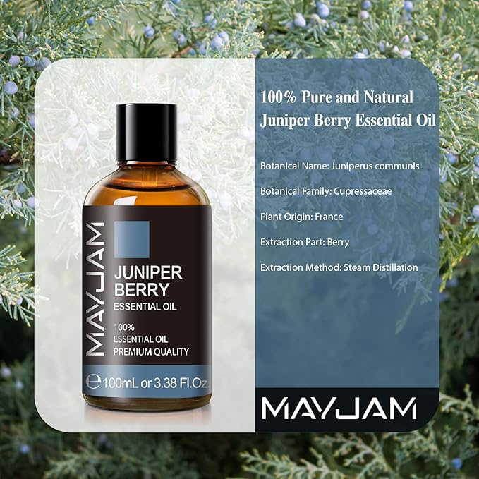 Juniper Berry Essential Oil, MAYJAM Pure Juniper Berry Oil Juniper Oil for Diffusers, Soap Candle Making, 3.38FL.OZ/100ML Essential Oils with Premium Glass Dropper