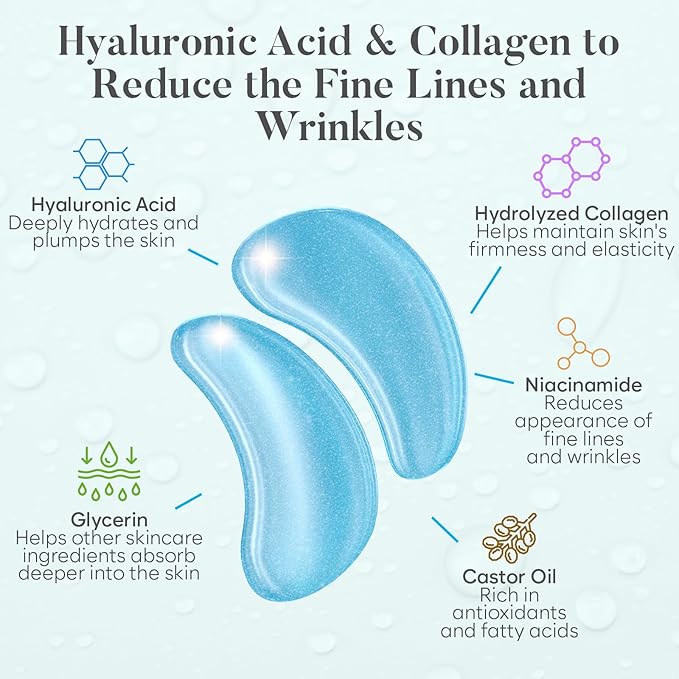 Hyaluronic Acid Under Eye Patches(30 Pairs) Under Eye Patches for Dark Circles, Under Eye Patches for Puffy Eyes and Dark Circles, Under Eye Mask, Eye Care, Puffy Eyes Treatment