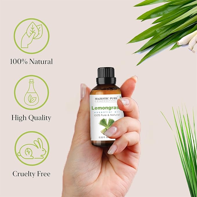Majestic Pure Lemongrass Essential Oil - 100% Pure Lemongrass Oil for Aromatherapy, Massage & Topical Uses, Perfect for Diffuser & Essential Oil Diffuser - 0.33 fl. oz