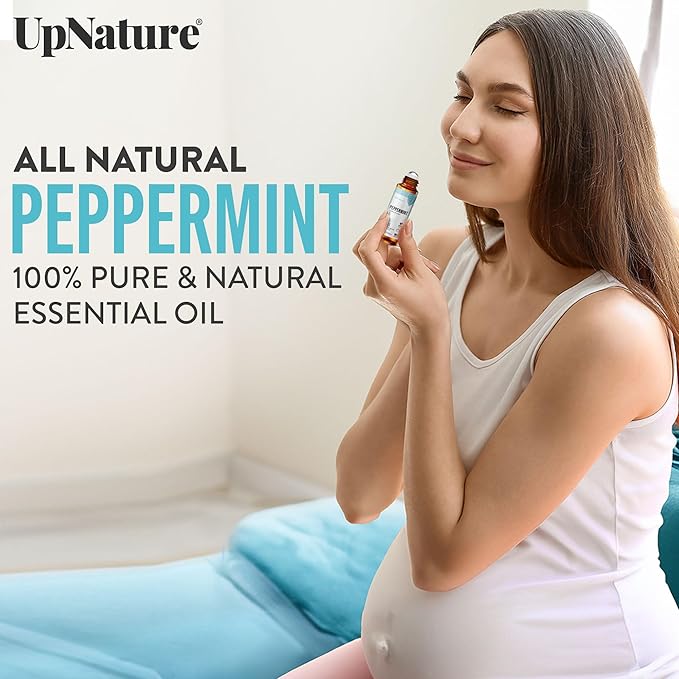 UpNature Peppermint Essential Oil Roll On - Natural Nausea Morning Sickness Relief for Pregnant Women - Pregnancy Must Haves Rollerball Roller