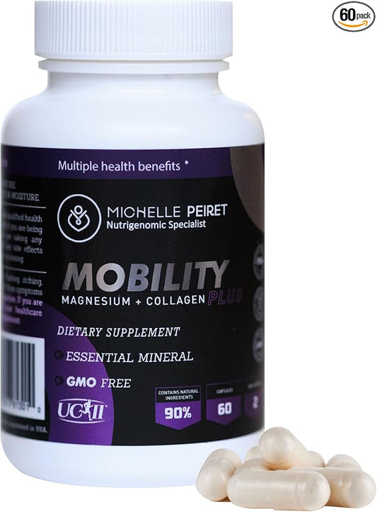 Mobility Magnesium + Collagen, Magnesium Citrate with Hyaluronic Acid & Vitamin C for Bone & Muscle Support, 60 Capsules