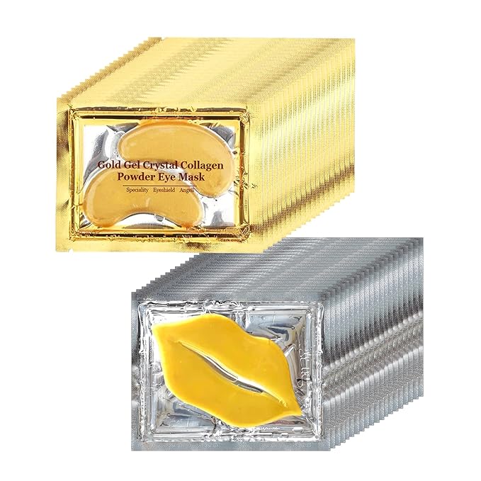 40 Pairs Gold Lip Masks & Eye Masks,24K Gold Gel Collagen Eye Patches for Puffy Eyes, Dark Circles and Wrinkles, Collagen Crystal Mask Set for Face care