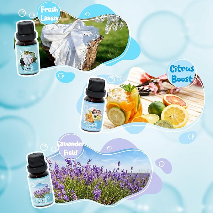 SALUBRITO Laundry Fragrance Oils, Clean Essential Oil Set for Home & Diffuser, Use With Wool Dryer Balls, Fresh Linen, Fresh Cotton, Lavender Field, Citrus Boost, Ocean Mist, Clean Laundry Scented Oil