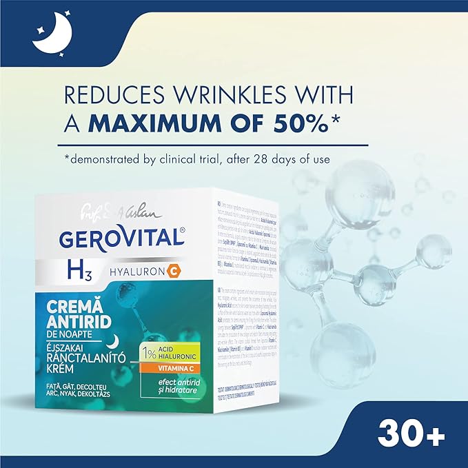 GEROVITAL HYALURON C Anti-Wrinkle Night Face Cream with Hyaluronic Acid, Vitamin C and E, Moisturizing and Regenerating Effect, for Dry, Normal Skin, 50 ml