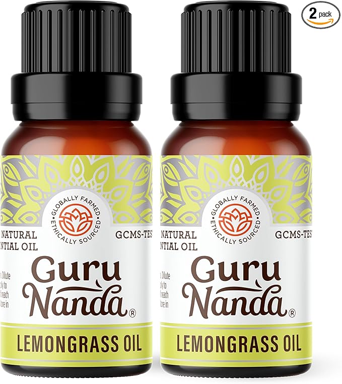 GuruNanda Lemongrass Essential Oil (Pack of 2 x 0.5 Fl Oz) - 100% Pure, Premium Therapeutic Grade Oil for Cleansing and Rejuvenation, Aromatherapy for Hair and Face Care, Fresh Citrus Scent