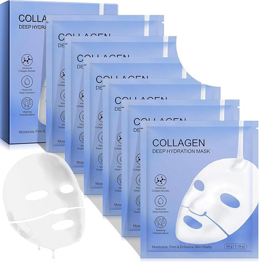 Collagen Face Mask 12PACK, Deep Hydrating Face Collagen Mask Overnnight, Collagen Face Mask for Women Skincare, Elasticity, Firming, Moisturizing, Suitable for All Skin Types, Christmas Gift for Women