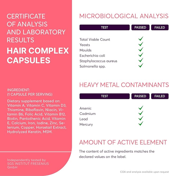 Hair Vitamin Complex with Biotin 5000mcg, Keratin, Selen, Zink | Hair Growth Supplement with Vitamin A, C, D, E, B12 | Hair, Skin & Nail Support Supplement for Women & Men | 60 Capsules