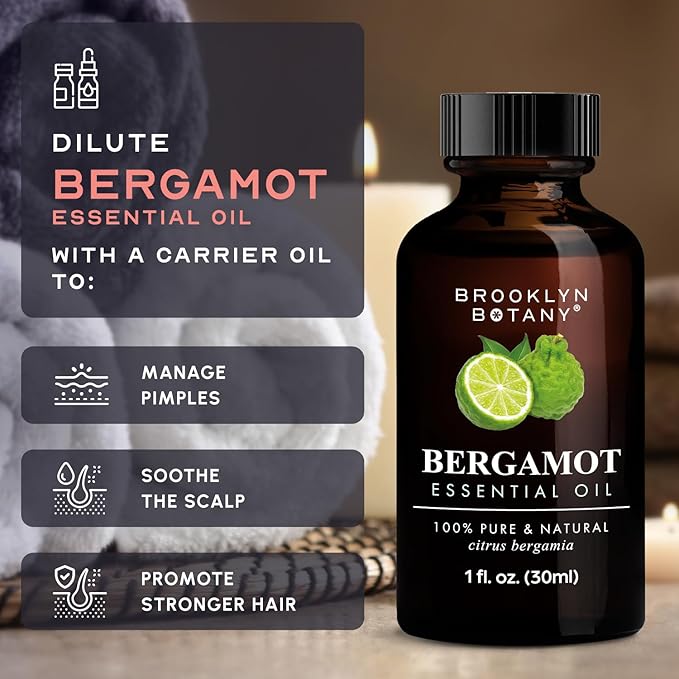 Brooklyn Botany Bergamot Essential Oil – 100% Pure and Natural – Premium Grade Oil with Dropper - for Aromatherapy and Diffuser - 1 Fl Oz