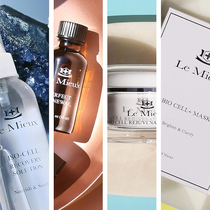 Le Mieux Beauty Essentials for Dull Skin - 5-Piece Skincare Set - Illuminating Cleanser & Toner, Vitamin C Serum, Eye Wrinkle Corrector and Bio Cell Rejuvenating Cream for Face