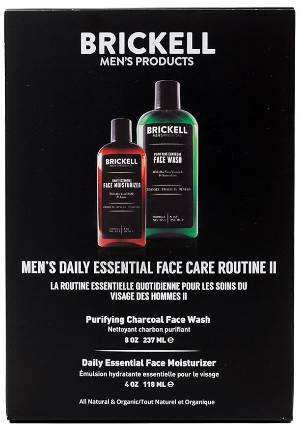 Brickell Men's Daily Essential Face Care Routine II, Purifying Charcoal Face Wash and Daily Essential Face Moisturizer, Natural and Organic, Men's Skin Care Gift Set, Scented