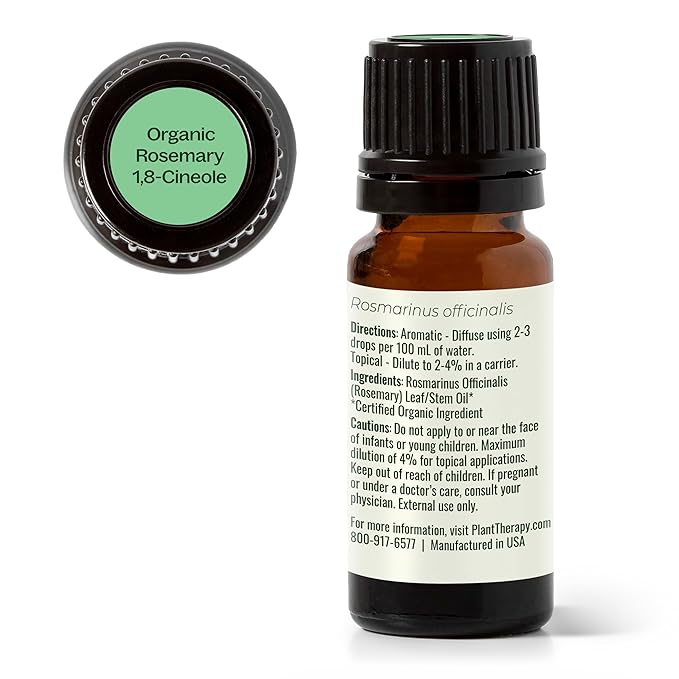 Plant Therapy Organic Rosemary Essential Oil 100% Pure, USDA Certified Organic, Undiluted, Natural Aromatherapy, Therapeutic Grade 10 mL (1/3 oz)