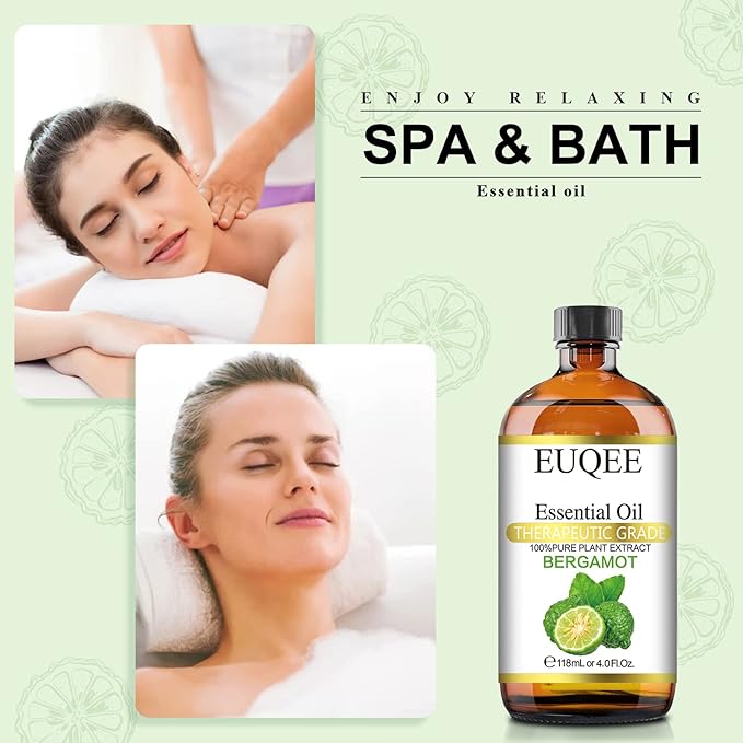 Bergamot Essential Oil 118ml Pure Bergamot Oil for Aromatherapy, Diffuser, Sopa Candle Making, Large Bottle with Gift Box -4 fl.oz