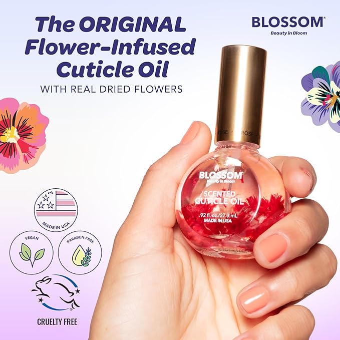 Blossom Cuticle Oil for Nails, Hydrating, Moisturizing, Scented Nail Oil Cuticle Care, Infused with Real Flowers, Made in USA, 0.92 fl. oz, Grape