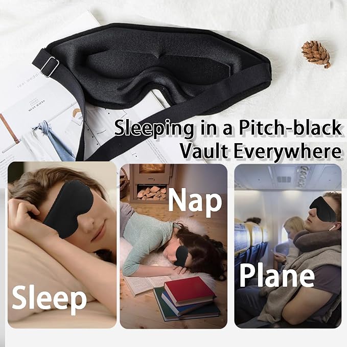 Eye Mask for Lash Extensions, Sleep Mask for Side Sleeper, Eyelash Sleeping Mask for Extensions,100% Block Out Light Sleeping Eye Mask for Women Men ,3D Sleeping Mask Adjustable Strap Ear Plugs