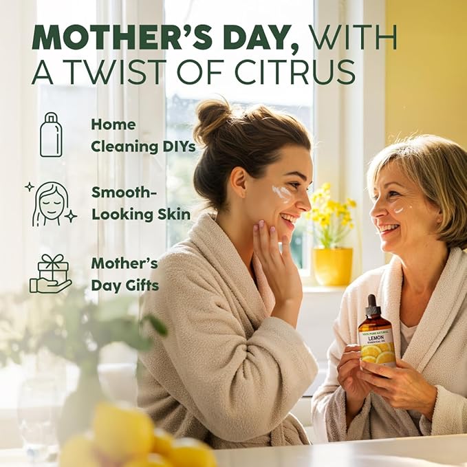 Kukka 100% Pure Lemon Essential Oil - 4 Fl Oz, Natural Fresh Lemon Scent for Diffuser, Aromatherapy, Skin Cleaning & DIY Soap Making - Ideal Mother's Day Gift for Relaxation & Self-Care