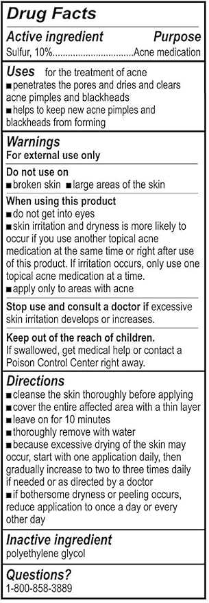 De La Cruz 10% Sulfur Ointment - Cystic Acne Treatment for Face and Body - Daily 10 Min Spot Treatment Mask Safe and Effective Game Changing Hormonal Acne Treatment that Clears Up Pimples 2.6oz 2 Pack