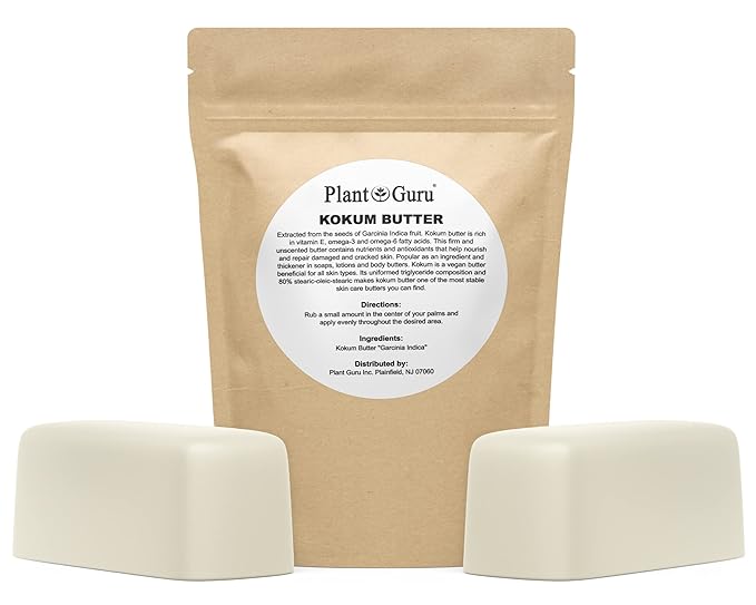 Raw Kokum Butter 2 lbs. Bar 100% Pure Natural - Great for Skin, Body and Hair Moisturizer, DIY Creams, Balms, Lotions and Soap Making.