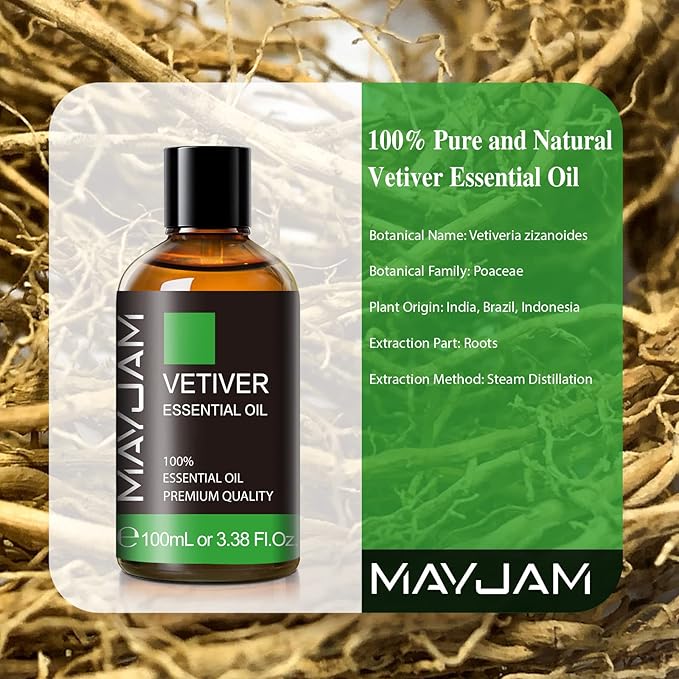 Premium Grade Vetiver Essential Oil - 100ML/3.38FL.OZ for Diffuser, Aromatherapy Oils for Candles, Soaps