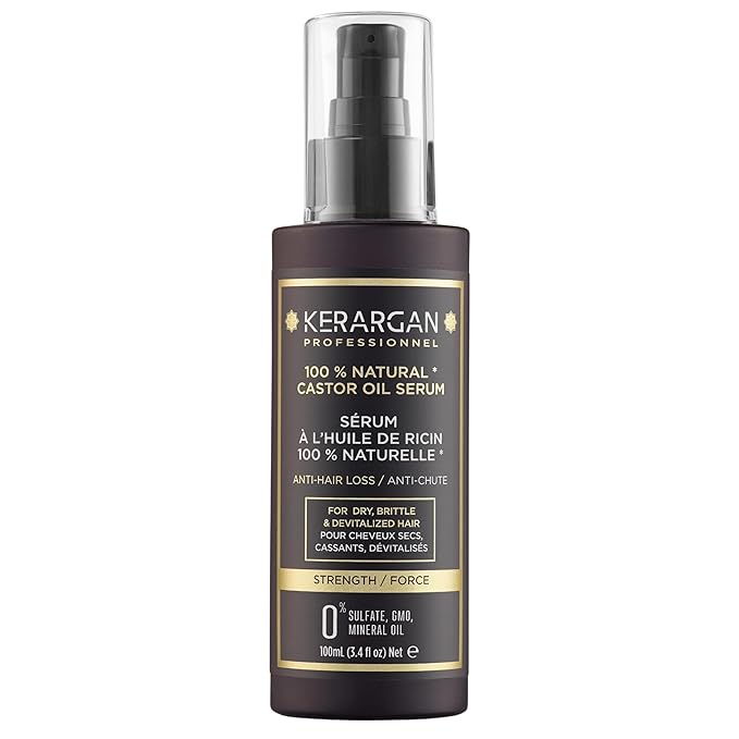 KERARGAN - Anti-Hair Loss Hair Serum with Castor Oil - Protection & Shine for Dry, Brittle Hair - Enriched with Aloe Vera & Macadamia Oil - Sulfate-free, GMO-free, Mineral Oil-free - 3.4 Fl oz
