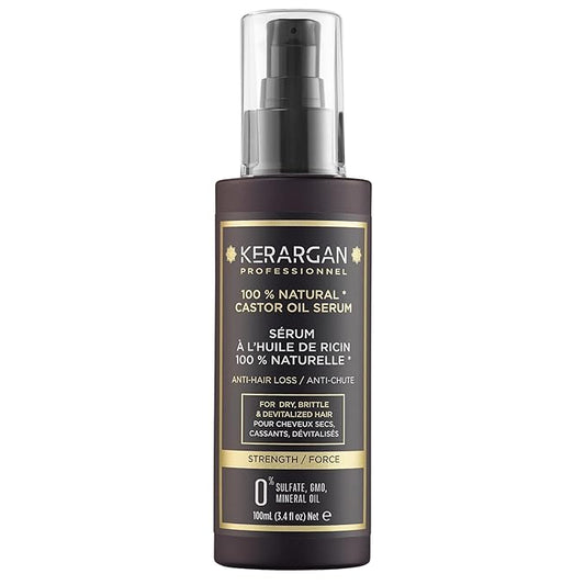 KERARGAN - Anti-Hair Loss Hair Serum with Castor Oil - Protection & Shine for Dry, Brittle Hair - Enriched with Aloe Vera & Macadamia Oil - Sulfate-free, GMO-free, Mineral Oil-free - 3.4 Fl oz