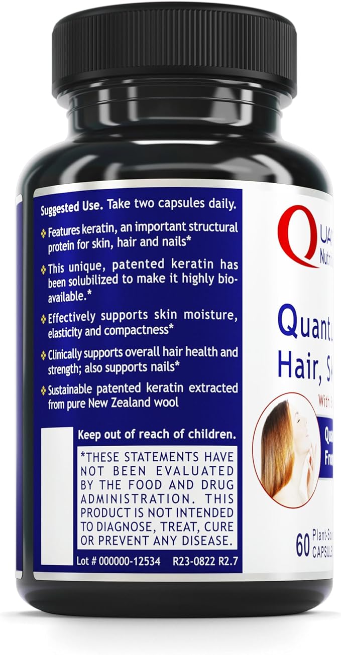 Quantum Nutrition Labs Hair Skin and Nails - Keratin Supplement, Hair Growth Supplement for Women & Men with Magnesium, Calcium, Beauty from Within for Hair, Skin and Nails - 60 Vegetarian Capsules