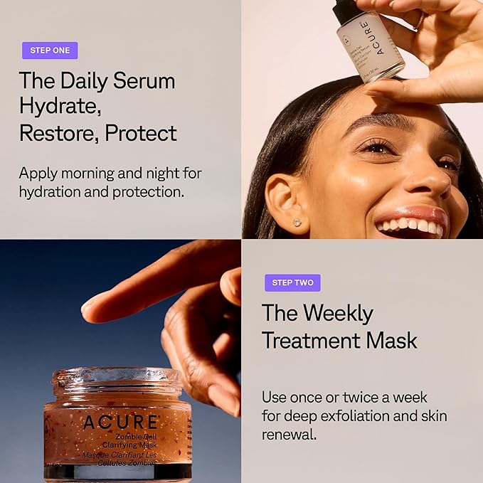 Acure Zombie Cell Clarifying Mask – Detoxify & Exfoliate for Revitalized, Radiant Skin; Unclogs Pores, Boosts Cell Turnover, Vegan, 1.3 Fl oz