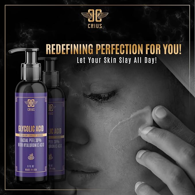 Glycolic Acid Face Serum with AHA 30% Renewal, Skin Brightening, Moisturizing, Pore Refining, Anti Aging, Exfoliating Serum 6 oz for Men & Women
