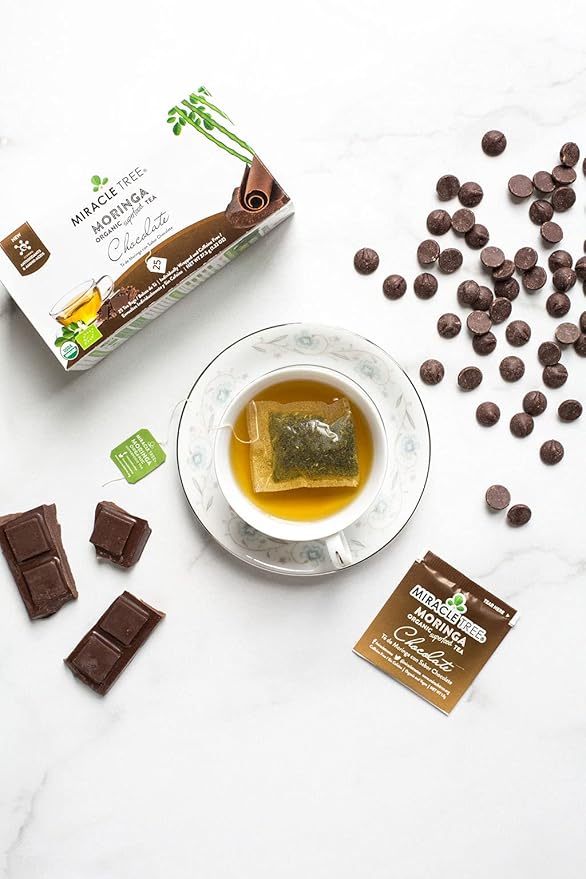 Miracle Tree - 6 Count of Organic Moringa Superfood Tea, 25 Individually Sealed Tea Bags, Chocolate (Keto, Detox, Energy/Immunity Booster, Vegan, Gluten-Free, Organic, Non-GMO, Caffeine-Free)