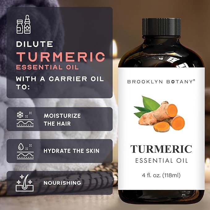 Brooklyn Botany Turmeric Essential Oil - Huge 4 Fl Oz - 100% Pure and Natural - Premium Grade with Dropper - for Aromatherapy and Diffuser