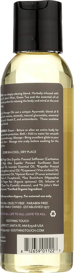 Soothing Touch Ayurveda Organic Bath, Body & Massage Oil, Calming Lavender, 4 Oz