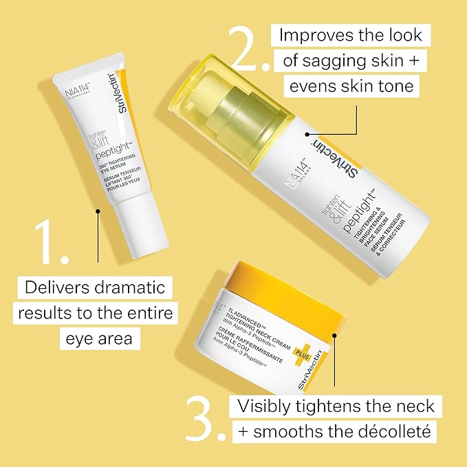 StriVectin Tighten and Lift Power Starters Trio Kit, 3 piece Peptide Kit for Face, Eyes and Neck, to help visibly reduce the look of Wrinkles and Fine Lines