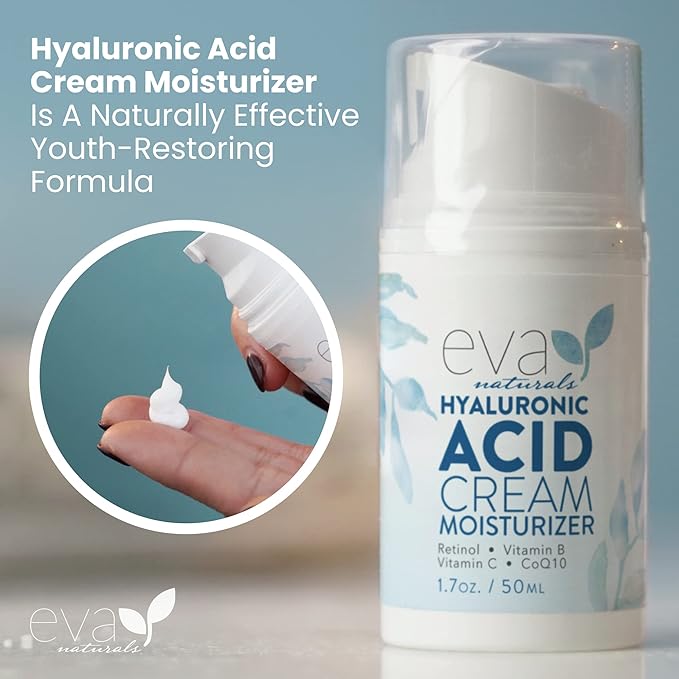 Eva Naturals Hydrating Face Cream with Hyaluronic Acid - Anti-Aging, Wrinkle Face Moisturizer for Women and Men, With Aloe Vera & Retinol For Face - Firming Day & Night Cream (1.7 Fl Oz)