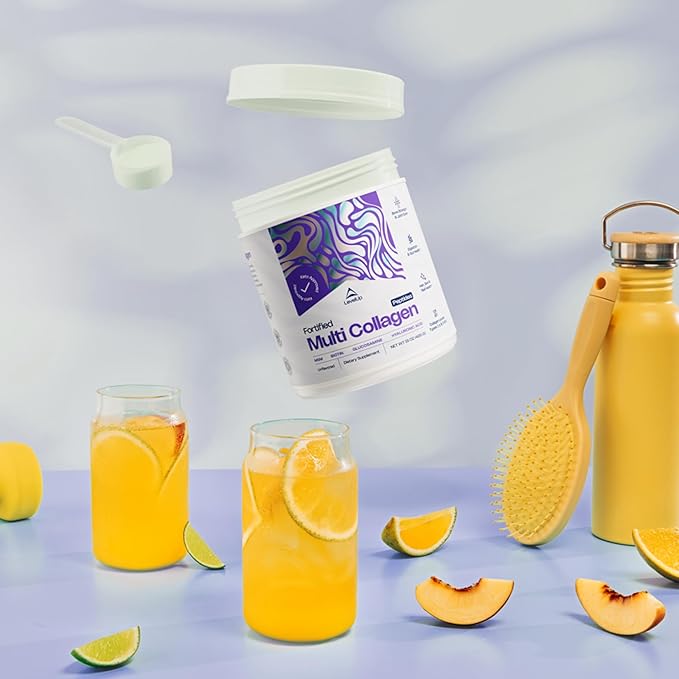 LevelUp Multi Collagen Fortified with Biotin, MSM, Hyaluronic Acid, Glucosamine, Collagen Types I, II, III, V & X, for Joints Hair Skin Nails Gut (Unflavored)