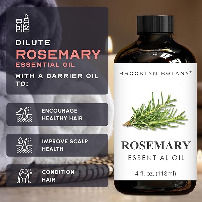 Brooklyn Botany Rosemary Essential Oil - Huge 4 Fl Oz - 100% Pure and Natural - Premium Grade with Dropper - for Aromatherapy and Diffuser